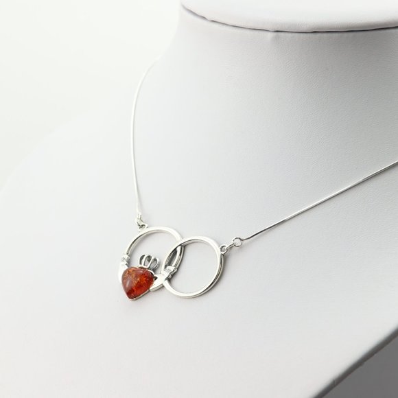 Sterling silver necklace with natural Baltic amber, heart silver necklace - Picture 16 of 16